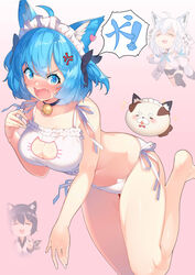  3girls :d =_= ahoge animal_ear_fluff animal_ears animare barefoot bell black_hair blue_eyes blue_hair blush bra braid breasts cat_cutout cat_ear_panties cat_ears cat_lingerie chibi choker cleavage cleavage_cutout closed_eyes clothing_cutout commentary_request d: dog_ears fox_ears fox_girl fox_tail frilled_bra frills full-face_blush gradient_background highres hololive kokka_han kuroneko_nanashi maid_headdress meme_attire multiple_girls nanashi_inc. neck_bell open_mouth panties shirakami_fubuki short_hair side-tie_panties single_thighhigh smile solo_focus souya_ichika tail thigh_strap thighhighs underwear v-shaped_eyebrows virtual_youtuber white_hair 