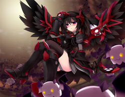  :3 aisha_landar alternate_color alternate_costume angkor_(elsword) archdevil_(elsword) armor armored_dress bad_id bad_pixiv_id black_armor black_hair black_thighhighs blush boots creature crossed_legs dark_persona elsword female full_body icedango_(dpopic3) knee_boots no_nose panties pantyshot red_eyes short_hair sitting skirt smile solo thighhighs twintails underwear void_princess_(elsword) wings 