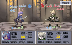  battle bunny_boy_the_swordman_rabbit_(juztplay) gameplay_mechanics health_bar hp_bar juztplay medival numbers rock_paper_scissors rogue_the_wolf_girl_(juztplay) rpg_game safe_for_work sfw tagme trpg 