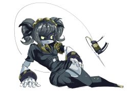  angry ass bangs big_butt bottomwear clothing drone glitch_productions hand_on_hip hi_res humanoid j_(murder_drones) legging lying machine murder_drones pencil_skirt robot robot_humanoid sexlessdemons skirt twintails wide_hips 