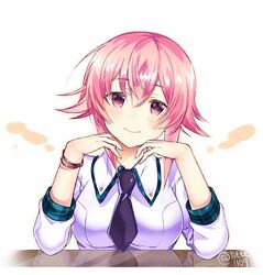  bad_id bad_twitter_id black_necktie blush bracelet breasts chaos;child closed_mouth collared_shirt female hair_between_eyes head_tilt jewelry long_sleeves looking_at_viewer medium_breasts medium_hair necktie onoe_serika pink_eyes pink_hair rotte_(1109) school_uniform shirt smile solo twitter_username upper_body white_background white_shirt wing_collar 