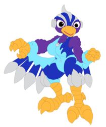  absurd_res activision anthro avian bird breasts clothing darkbolt feathers female hi_res jumpsuit lark_(bird) oscine passerine purple_body purple_feathers skylanders skylanders_superchargers solo stormblade 