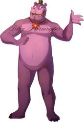  absurd_res alpha_channel anthro clothing common_hippopotamus design_(disambiguation) five_nights_at_freddy&#039;s flower hat headgear headwear hi_res hippopotamid jewelry male mammal mr._hippo_(fnaf) muscular necklace plant purple_body purple_skin riley_morningstar scottgames solo top_hat 