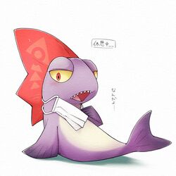  1:1 fin fish grey_body hi_res leapappa male marine mask nintendo red_eyes red_fin salmonid_(splatoon) sharp_teeth solo splatoon steel_eel_driver teeth yellow_sclera 