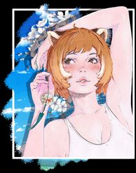  animal_ears blush breasts brown_eyes feline female ilya_kuvshinov original out_of_frame shoes short_hair small_breasts solo 