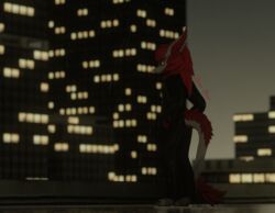  3d_(artwork) anthro blender_(artwork) city city_background digital_media_(artwork) dragon fur furred_dragon furred_scalie gm_goldencity hi_res male mythological_creature mythological_scalie mythology nardoragon night observing raining relaxing scalie solo tail tail_tuft tuft warren_mitsuwa 