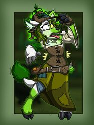  anthro bori_(neopets) christmas_neopet clothing corset deer fan_character female green_body green_hair hair hooves ixi_(neopets) jumpstart_games lingerie mammal metallicumbrage neopet_(species) neopets patchwork_clothing potion solo sophie_the_swamp_witch topwear transformation tuli_(metrohunter) 