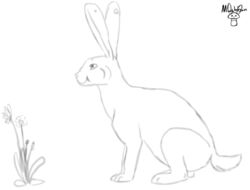  2017 2d_animation ambiguous_gender animated blinking bouncing_ears cheek_bulge chewing dandelion eating feral floppy_ears flower lagomorph leporid loop mammal mushbun mushbun_(character) neck_bulge plant rabbit short_playtime side_view simple_background sitting solo swallowing white_background 