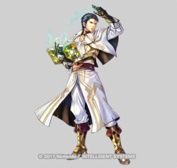  1boy alternate_costume arm_up armor armored_boots ascot belt black_hair book boots capelet closed_mouth company_name electricity english_text fire_emblem fire_emblem:_thracia_776 fire_emblem_heroes gloves grey_background holding holding_book long_sleeves magic male_focus open_book reinhardt_(fire_emblem) reinhardt_(resplendent)_(fire_emblem) simple_background solo source_request takaya_tomohide 