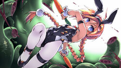  animal_ears arm_behind_back arm_up armpits ass_visible_through_thighs bare_shoulders black_footwear black_leotard blonde_hair blue_eyes braid breasts carrot commentary_request detached_collar dual_wielding fake_animal_ears female fighting_stance girl_with_a_blonde_braid_(tomoshibi_hidekazu) hairband highres holding knee_up leg_up legs leotard long_hair original pantyhose playboy_bunny ponytail rabbit_ears shoes small_breasts standing standing_on_one_leg strapless strapless_leotard tentacle thigh_strap thighs tomoshibi_hidekazu very_long_hair weapon white_legwear wrist_cuffs 