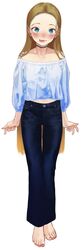  :p bare_shoulders barefoot black_choker blonde_hair blue_eyes blue_pants blue_shirt blush choker commentary_request denim feet female full_body haguhagu_(rinjuu_circus) highres jeans long_hair looking_at_viewer nail_polish off-shoulder_shirt off_shoulder original pants pink_nails sasha_(haguhagu) shirt simple_background smile solo thigh_gap toenail_polish toenails toes tongue tongue_out very_long_hair white_background 