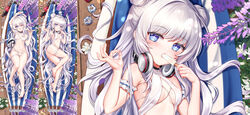  +_+ arm_garter arm_up azur_lane bad_id bad_pixiv_id bare_legs barefoot bikini black_choker blue_eyes blush breasts chinese_commentary choker dakimakura_(medium) double_bun eating female flower food from_above full_body grey_hair hair_bun hammock headphones headphones_around_neck headphones_removed highres holding holding_food ice ice_cube jiushi_shijiu le_malin_(azur_lane) le_malin_(mercredi_at_the_secret_base)_(azur_lane) lips long_hair looking_at_viewer lying medium_breasts midriff multiple_views navel official_alternate_costume ok_sign on_back on_side one_eye_closed open_mouth popsicle single_hair_bun soda_bottle soles stomach swimsuit thighs underboob very_long_hair white_bikini wisteria wooden_floor 