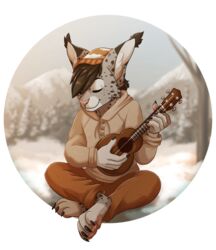  alpha_channel anthro clothing felid feline floofykitkat hair lute lynx male mammal musical_instrument plucked_string_instrument solo string_instrument ukulele 