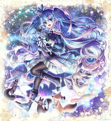  2020 :d absurdly_long_hair artist_name bad_id bad_pixiv_id black_footwear black_gloves black_pantyhose blue_eyes blue_feathers blue_hair character_name colorized commentary company_name copyright_notice crypton_future_media derivative_work feather_hair_ornament feathers female full_body gloves gradient_hair grey_skirt hair_between_eyes hair_ornament hair_ribbon hairclip hanekoto hat hatsune_miku holding long_hair long_sleeves looking_at_viewer mini_hat miniskirt multicolored_hair open_mouth pantyhose pink_ribbon pleated_skirt ribbon skirt smile solo suuzuki_ayato very_long_hair vocaloid water yuki_miku yuki_miku_(2020) 