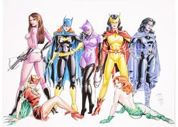  6+girls 7girls andy_price barbara_gordon batgirl batman_(series) batwoman betty_kane catwoman crossbow dc dc_comics female female_only helena_bertinelli high_heel_boots high_heels huntress_(dc) kathy_kane multiple_girls pinup poison_ivy sketch superheroine talia_al_ghul villain villainess 