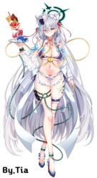  absurdres ahoge alternate_costume animal_ear_fluff animal_ears ankle_cuffs apron arm_garter artist_name ass_visible_through_thighs bikini blue_archive blue_border blue_bow border bow bowtie breasts chains cross cross_hair_ornament crossed_legs dark_halo detached_collar detached_sleeves earrings extra_ears female flower frilled_bikini frills front-tie_bikini_top front-tie_top full_body garter_straps gold_chain hair_flower hair_ornament hair_ribbon halo heart-shaped_lock high_heels highres holding holding_tray horizon ice_cream_cup inverted_cross jewelry large_breasts leg_tattoo long_hair looking_at_viewer maid maid_bikini maid_headdress multiple_piercings navel neck_ribbon ocean pendant plate red_bow red_bowtie ribbon sand see-through see-through_apron see-through_sleeves shiroko_(blue_archive) shiroko_terror_(blue_archive) shore simple_background skindentation solo standing stomach stud_earrings swimsuit tattoo tia_(4017342) tray unconventional_maid very_long_hair waist_apron watson_cross white_background white_hair wolf_ears wrist_cuffs 