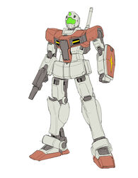  arm_shield assault_visor bad_id bad_twitter_id beam_rifle commentary_request energy_gun gm_(mobile_suit) green_visor gun gundam highres holding holding_gun holding_weapon mecha mobile_suit_gundam no_humans redesign robot science_fiction shield solo standing sukekiyo56 weapon white_background yellow_eyes 