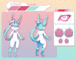  2023 anthro anthrofied ass band-aid band-aid_on_hand bandage bean blue_body blue_fur bow_ribbon bow_tie curvy_figure eeveelution eyelashes female figurine fur generation_6_pokemon hair hi_res inner_ear_fluff jhojuju looking_at_viewer looking_up mammal model_sheet mouth_closed nintendo offaly_(kabsfy) pawpads paws pink_eyes pink_inner_ear pokemon pokemon_(species) smile solo sylveon tail thick_thighs tuft white_body 