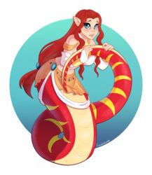  apode draconcopode female freckles hair hi_res lamia legless reptile scalie serpentine shy snake solo split_form strawberryneko 