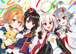  4girls ahoge azur_lane black_hair blush commentary_request english_text gloves grey_hair hibiki_(azur_lane) highres horns jack_(hosuhosu) long_hair morrison_(azur_lane) multiple_girls oerba_yun_fang open_mouth orange_hair red_eyes vauquelin_(azur_lane) z2_georg_thiele_(azur_lane) 