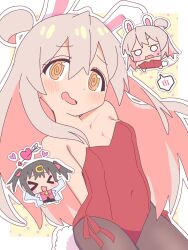  >_< 2girls :d @_@ ahoge animal_ears blush breasts brown_eyes brown_hair bunny_day cleavage commentary_request dot_nose embarrassed hair_between_eyes hair_ornament heart highres lab_coat long_hair multiple_girls o_o onii-chan_wa_oshimai! open_mouth oyama_mahiro oyama_mihari pahurino pink_hair playboy_bunny polka_dot polka_dot_background rabbit_ears rabbit_tail smile tail twintails xd 