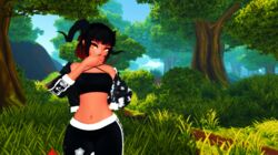  1girls 3d adc_vr adcvr aydee black_hair boyfu breasts casual dark-skinned_female dark_skin dragon dragon_girl female female_only forest horns nonude solo thick_thighs virtual_youtuber vrchat vrchat_avatar 