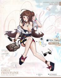  bad_link bag bare_legs bare_shoulders belt black_choker black_ribbon blue_footwear blue_skirt blush bracelet braid breasts brown_belt brown_hair character_name chinese_text choker cleavage closed_mouth collarbone commentary_request copyright_name cup dress fallen_down feet female full_body girls&#039;_frontline gun hair_bun hair_ornament hair_ribbon hairclip hand_in_own_hair handgun highres holding holding_gun holding_weapon holster jewelry legs long_hair looking_at_viewer medium_breasts nail_polish necklace off-shoulder_shirt off_shoulder official_alternate_costume official_art on_floor promotional_art red_eyes rex_zero_1 rex_zero_1_(girls&#039;_frontline) rex_zero_1_(heart-aflutter_trilogy)_(girls&#039;_frontline) ribbon sandals shirt shoes simple_background single_braid single_side_bun sitting skirt solo spill sweat toenail_polish toenails toes torn_belt torn_clothes torn_dress torn_shirt unworn_bag unworn_eyewear weapon white_shirt wulazula 