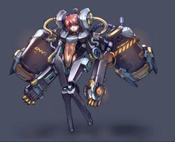  ahoge aqua_eyes bad_id bad_pixiv_id female mecha_musume navel observerz original red_hair solo 