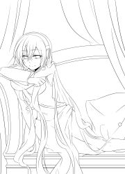  absurdres asaki_(pixiv32096) commentary_request female greyscale highres line_art long_hair looking_at_viewer megurine_luka monochrome smile solo very_long_hair vocaloid 