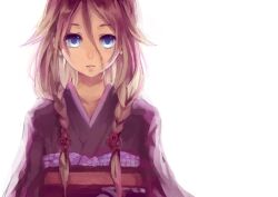  bad_id bad_pixiv_id blonde_hair blue_eyes braid crimsonseed female hair_between_eyes ia_(vocaloid) japanese_clothes kimono long_hair looking_at_viewer simple_background solo straight-on twin_braids upper_body vocaloid white_background 