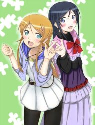  2girls aragaki_ayase black_hair blue_eyes commentary_request dress kousaka_kirino long_hair multiple_girls ore_no_imouto_ga_konna_ni_kawaii_wake_ga_nai pantyhose roaru_(gyuren) 