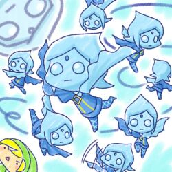  1boy chibi commentary_request dancing female fi_(zelda) kanda_satoshi link pantyhose the_legend_of_zelda the_legend_of_zelda:_skyward_sword 