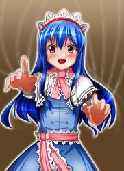  absurdres alice_margatroid alice_margatroid_(cosplay) blue_hair capelet commentary_request cosplay female hairband highres hinanawi_tenshi honda_takaharu jewelry long_hair red_eyes ring solo string touhou 