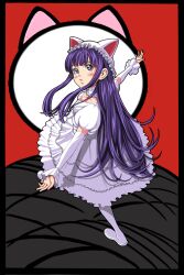  animal_ears ashinagaojisan cat_ears choker commentary_request detached_sleeves dress female hazuki_(tsukuyomi) highres long_hair outstretched_arms purple_eyes purple_hair solo spread_arms tsukuyomi_moonphase 