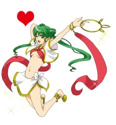  anklet bad_id bad_pixiv_id bangle barefoot barefoot_sandals_(jewelry) bracelet breasts female fire_emblem fire_emblem:_genealogy_of_the_holy_war green_eyes harem_outfit heart jewelry one_eye_closed photoshop_(medium) silvia_(fire_emblem) small_breasts solo twintails underboob yagi0069 