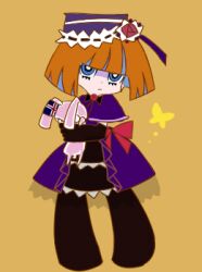  bad_id bad_pixiv_id blue_eyes bow bug butterfly eva_beatrice female flower hat hiragi_rin lowres orange_hair panty_&amp;_stocking_with_garterbelt pantyhose parody rabbit red_flower red_rose rose solo stuffed_animal stuffed_rabbit stuffed_toy style_parody umineko_no_naku_koro_ni 