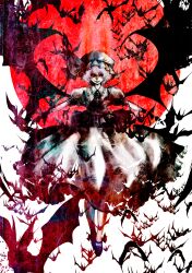  bad_id bad_pixiv_id bat_(animal) bat_wings blue_man dress evil_eyes fangs female full_moon hat hat_ribbon highres moon outstretched_arms purple_hair red_eyes red_moon remilia_scarlet ribbon short_hair short_sleeves smile solo spread_arms too_many too_many_bats touhou vampire wings 