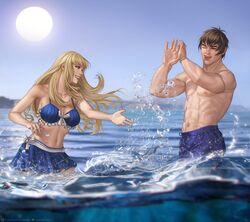  1boy aged_up bikini emilie_de_rochefort female forest_law minkroyach namco swimming_trunks tekken tekken_3 tekken_5_dark_resurrection twitter water 