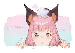  animal_ears animare bag_on_head bangs bat_ears blush face female ice_pack junwool long_hair looking_at_viewer oerba_yun_fang open_mouth pink_eyes pink_hair skin_fang smile solo umori_hinako virtual_youtuber 