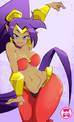  athletic athletic_female bandeau belly_dancer belly_dancing big_breasts blue_eyes breasts clothed clothing ear_piercing ear_ring female hair humanoid midriff navel not_furry piercing purple_hair ring_piercing schpicy shantae shantae_(series) solo topwear under_boob wayforward wide_hips 