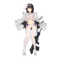  alternate_costume assault_rifle bikini black_hair breasts bridal_gauntlets bullpup cleavage female flower full_body girls_frontline gloves gun hair_flower hair_ornament hairband kishiyo large_breasts long_hair looking_at_viewer navel official_art qbz-95 qbz-95_(girls_frontline) rifle sandals see-through side-tie_bikini smile solo swimsuit thighhighs transparent_background very_long_hair weapon white_gloves white_legwear yellow_eyes 