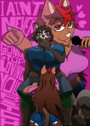  absurd_res animal_humanoid anthro ass big_breasts big_butt biped blush bottomwear breasts brews_(dyed) brown_body brown_fur canid canid_humanoid canine canine_humanoid ceschi ceschi_(ceschi) clothed clothing denim denim_bottomwear denim_clothing digital_media_(artwork) domestic_ferret duo english_text female female/female fur hair heart_eyes heart_symbol hi_res highlights_(coloring) huge_breasts huge_butt huge_thighs humanoid jeans larger_female long_hair long_tail mammal mammal_humanoid mtf_crossgender multicolored_body muscular muscular_anthro muscular_female mustelid musteline open_mouth pants raccoon_dog rule_63 shirt short_stack shorts simple_background size_difference smaller_female smile standing tail tanuki tanuki_humanoid text thick_thighs topwear true_musteline weasel wide_hips 