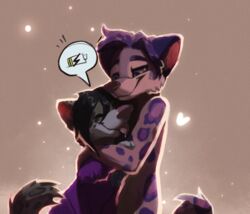  anthro drewby_(drewby) duo felid femboy fluffy fox4 fur hug male mammal pantherine pink_body pink_fur purple_body purple_fur slim smile snow_leopard 