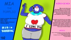  2022 anthro anthro_female big_breasts big_ears big_nipples blue_background blue_body blue_eyes blue_skin blush breasts bubbles fat fat_belly fat_female generation_7_pokemon green_background lips logo mia_sandoval_(solandgamer75) neck nintendo nipples nipples_visible_through_clothing painted_nails pink_background pink_nose pok&eacute;mon_(species) pokemon pokemon_(species) pokemon_sm popplio sea_lion sea_lion_humanoid seal seal_humanoid shorts solandgamer75 spanish_text t-shirt text watermark winking winking_at_viewer 