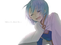  bad_id bad_pixiv_id blue_hair cape closed_eyes female light magical_girl mahou_shoujo_madoka_magica mahou_shoujo_madoka_magica_(anime) miki_sayaka miki_sayaka_(magical_girl) open_mouth short_hair smile solo suzuka_(rekkyo) tears upper_body 