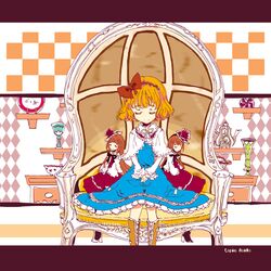  alice_margatroid alice_margatroid_(pc-98) bad_id bad_pixiv_id blonde_hair bow chair closed_eyes commentary_request dishes doll dress female hafuri hair_ribbon hairbow lolicon ribbon shelf shoes short_hair sitting smile solo touhou touhou_(pc-98) 