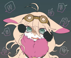  ! ? aberu514 animal animalization blue_eyes bunny danganronpa drooling female goggles goggles_on_head iruma_miu nervous new_danganronpa_v3 solo sweatdrop 