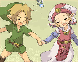  1boy aged_down blonde_hair dress fairy female hat link lowres navi oekaki photoshop_(medium) pointy_ears princess_zelda smile the_legend_of_zelda the_legend_of_zelda:_ocarina_of_time tsutsuji young_link young_zelda 