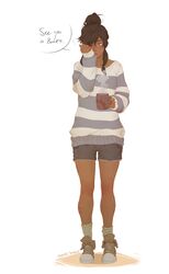  avatar_legends bad_id bad_tumblr_id bandaid blue_eyes coffee_mug cup dark-skinned_female dark_skin female korra lips mug nymre ponytail shoes shorts sleepy sleeves_past_wrists sneakers solo standing steam striped_clothes striped_sweater sweater the_legend_of_korra 