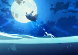  akkc bad_id bad_pixiv_id cloud flying full_moon going_merry moon night night_sky no_humans ocean one_piece scenery ship sky star_(sky) starry_sky water watercraft waves 